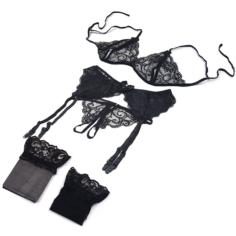 Sheer Mesh Bra - 1 Set Damen-Dessous aus Spitze, Sling-Open-Push-Up-BH,